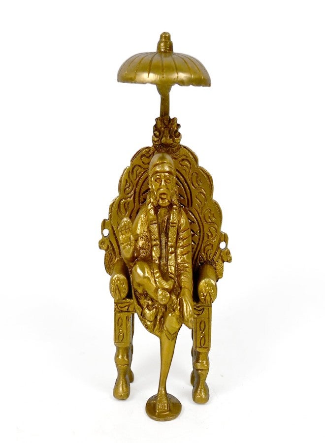 CRAFTHUT Elite Brass Statiue of Lord Shirdi Sai Baba Sitting On Singhasan with Chatra, Product Dimensions (LxBxH - 2.1 x 1.25 x 4.25) Inches, Weight - 313 GMS - Image 1